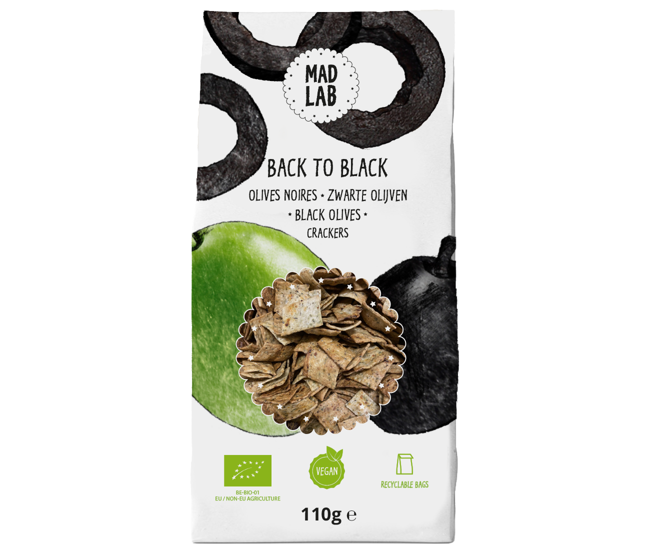 MadLab - Galletas saladas de aceitunas negras &quot;Back to Black&quot; - 110gr