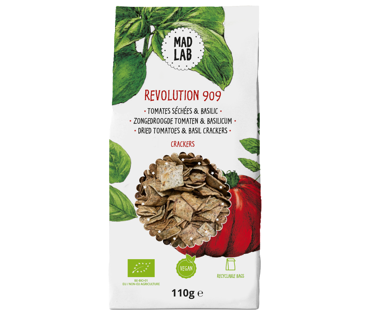 MadLab - Dried tomatoes &amp; basil crackers &quot;Revolution 909&quot; - 110gr